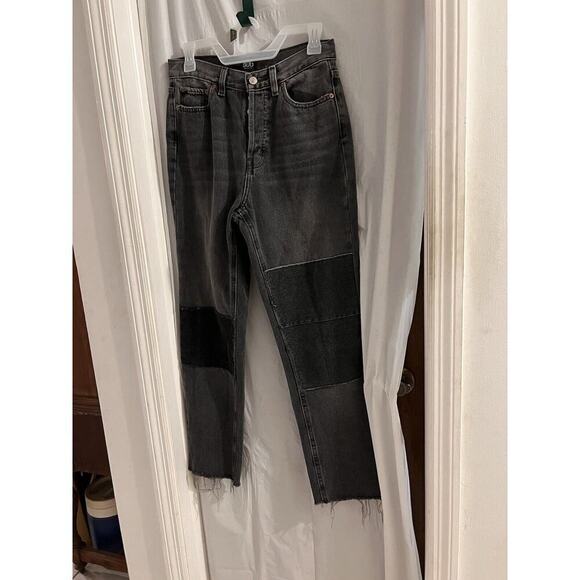 Urban Outfitters Bdg Black Distressed Patchwork Button Fly Jeans Size 28 - Picture 1 of 10
